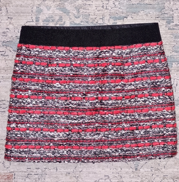 Milly New York Designer Red Black White Wool lined Skirt Size 4 - Picture 2 of 11